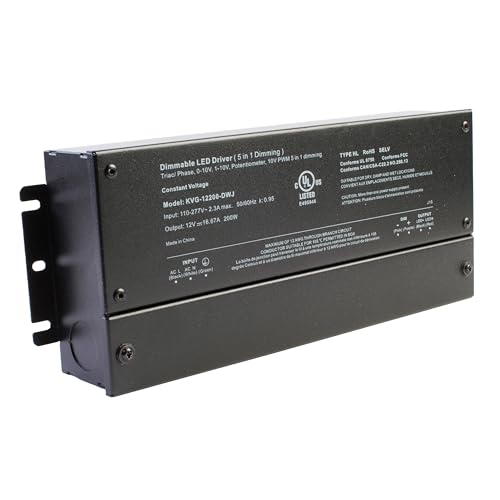 Image of 12v UL Listed 200w Triac Dimmable Driver 0-10V 110v - 277v AC Transformer Constant Voltage Power Supply for LED Strip Light Control by AC Wall Dimmer (12v 200w)