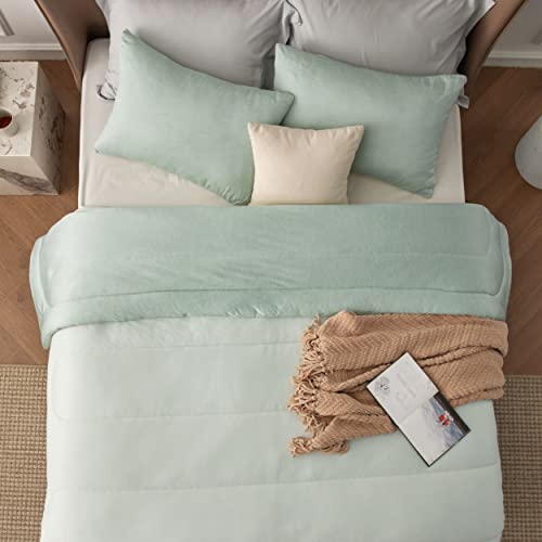 Image of Bedsure Queen Comforter Set - Cooling and Warm Bed Set, Sage Green Reversible Bedding for All Season, 3 Pieces, 1 Queen Size Comforter (88 inchx88 inch) and 2 Pillow Cases(20 inchx26 inch)