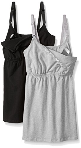 Loving Moments By Leading Lady Women's Cotton Nursing Tank With Lace Trim And Full Sling, Black/Gray, 2 Pack, L #TOP2