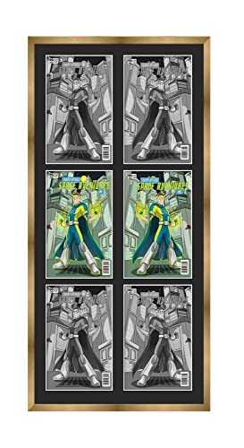 CountryArtHouse Comic Book Frame Bronze Gold Matted for Comics Published Between 1986 and Present Day Made to Showcase 6 Comics Under UV Acrylic with Acid Free Black Matting