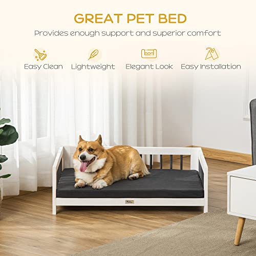 Pawhut Wood Dog Bed With Supportive Cushion, Elevated Dog Bed With Removable Cushion Cover, Cute Dog Bed Frame With Pine Wood, Black And White Dog Bed #TOP3