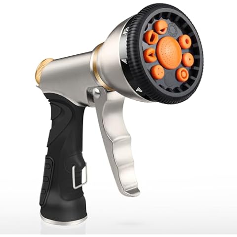 Garden Hose Nozzle, Upgrade Heavy Duty Metal High Pressure Water Hose Nozzle with 9 Spray Patterns Rotating for Outdoor Lawn & Garden Watering, Car & Pet Washing Cover