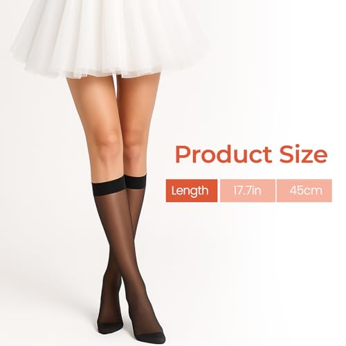 3 Pairs Sheer Knee High Stockings, Elastic 15D Nylon Sheer Trouser Stockings with Reinforced Toes Tight Knee High Stocking Perfect Pairing For Skirts, Dresses, Shorts - 3 Colors2
