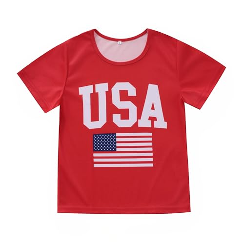 Image of 4th Of July Boys American Flag Button Up Baseball Jersey Shirt Shorts Set for 2-14 Years Kids Independence Day Outfit