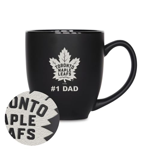 Rico Industries NHL Hockey Toronto Maple Leafs #1 Dad 15oz Laser Engraved Matte Black Ceramic Bistro Mug - for Hot or Cold Drinks
