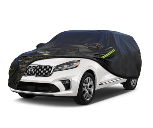 Image of KouKou Waterproof SUV Car Cover Suitable for Kia Sorento from 2002 to 2025, 7 Layers Windproof All Weather Waterproof Outdoor Cover Sun Rain UV Dust Snow Protection. Black