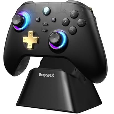 EasySMX D05 Mando PC Inalambrico con Base de Carga - RGB Luz - Hall Joystick - Hall Trigger, Gamepad con 1000 mAh Batería Recargable- Vibración - Turbo- para PC/Switch/Móvil - Negro | Ya disponible en tu tienda friki favorita! En mundofriki.es!