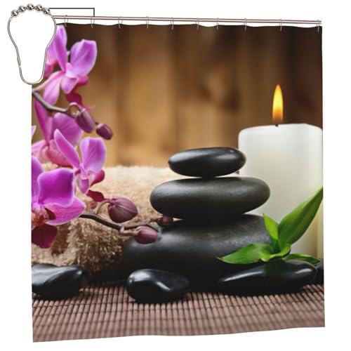Rideau de douche rideau baignoire polyester zen avec œillets 183x183 - 2