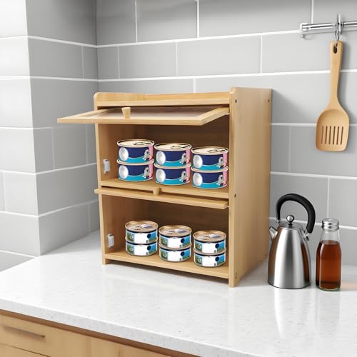 YUYUZI Armoire de rangement en bambou avec portes transparentes - Plan de travail moderne - Armoire de rangement pour cuisine, salon et salle de bain - Organiseur peu encombrant pour boîtes de – vue 5
