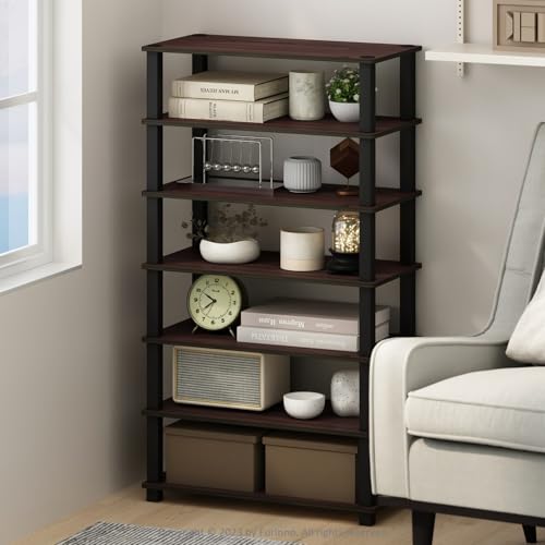 Image of Furinno Turn-N-Tube Storage Shelves Set of 2, 4-Tier Stackable Standing Shelf, Open Corner Shelf, for Organization and Storage, Living Room, Garage, Home Office, Dark Cherry