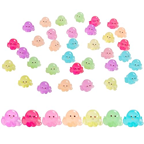 Hiawbon 35 Pcs Mini Resin Octopus Figurines Miniature Octopus Figures Micro Fairy Garden Landscape Aquarium Potted Plants Decoration DIY Charms for Christmas Birthday Party Gifts