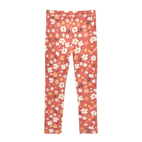 Floral Pattern Cute Simple Flowers Vermilion Kids Baby Girls Leggings Casual Full Length Leg Yoga Pants Sports2