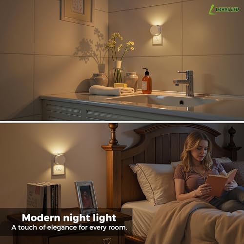 Image of L LOHAS LED Night Lights Plug into Wall,White Night Light Dusk to Dawn Sensor,Brightness Adjustable,3000K Warm White Nightlight for Adults Hallway Bathroom Bedroom