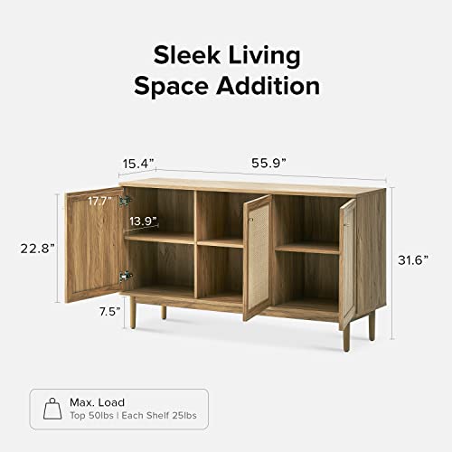 Mopio Haylee Sideboard, Buffet Table, Kitchen Buffet Cabinet With Storage, Credenza, Buffets & Sideboards, Natural Rattan Cabinet, Accent Cabinet, Entertainment Center With Storage (Natural Oak) #TOP1