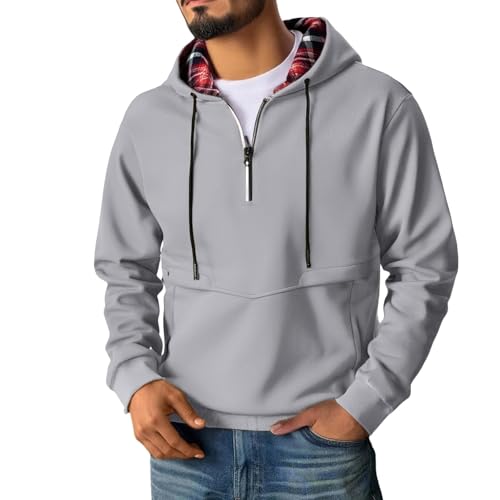 Mens Quarter Zip Pullover Hoodie Plain Hoodies Streetwear Thick 1/4 Zip Hooded Sweatshirts Drawstring Fall Sweater