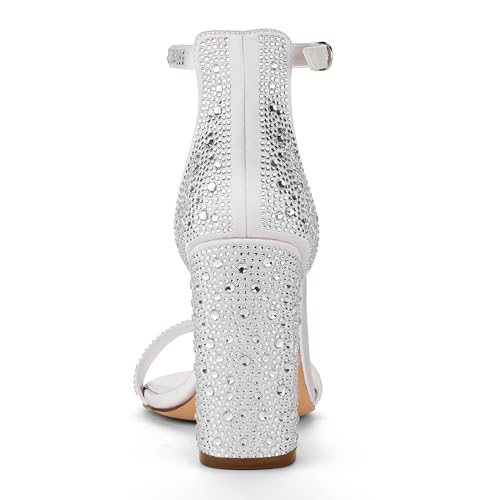 Image of GENSHUO Women's 4-inch Chunky High Heel Sandals with Ankle Strap,Party Wedding Bridal Shoes