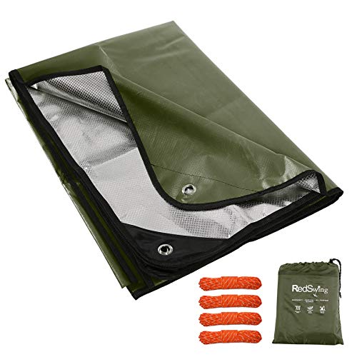 RedSwing Heavy Duty Reflective Survival Space Blanket, Multipurpose Emergency Thermal Blanket for All Weather, Green
