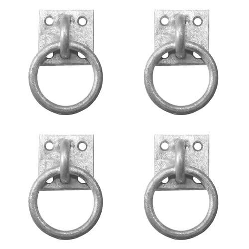 Heavy Duty galvanised Ring on Plate, Tie Ring on Plate 30mm x 35mm Pack of 4 (Galvanised) Dog Animal Tether Horse HAY NET TACK TIE UP Stable Ring Hook