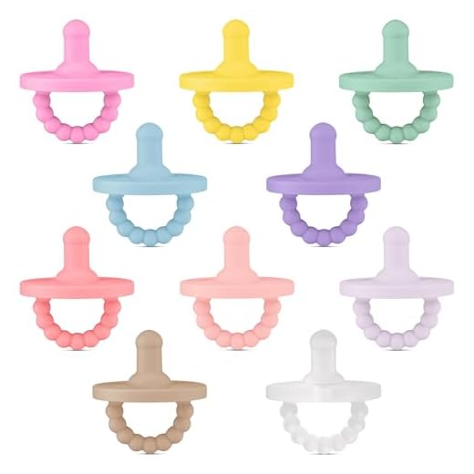 Ryan & Rose Cutie PAT Pacifier Teether 10 Pack Assorted Colors (Whimsy (Girl), Stage 1)