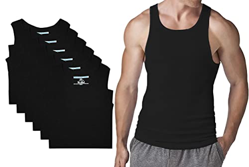 Different Touch 6 Pack Men's Big and Tall Muscle Ribbed Tank Tops A-Shirts Underwear Shirts (US, Alpha, 4X-Large, Big, Tall, Black)