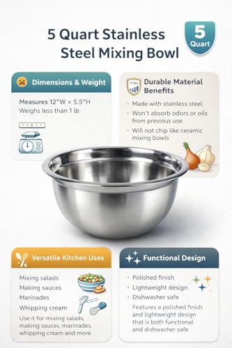 Tazón para mezclar Euro-Ware acero inoxidable 5 qt miniatura 3