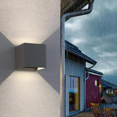 Planetitaly Applique Cubo IP65 LED 12W Interruttore CCT da 3000K a 6500K Lampada Parete Moderna Doppio Fascio Luminoso luce Muro Facciata Giardino Terrazzo Ingresso (Grigio)