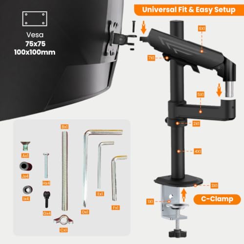 Image of Dyazo Monitor Arm for 13-32 Inch Screens | Gas Spring Height Adjustment with Extended Reach | VESA 75x75 & 100x100mm Compatible | Tilt, Swivel & 360 Rotation with Cable Management | Support Upto 10kg