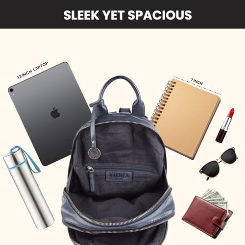 Image of Genuine Leather Backpack for Men, Casual Backpack for Women Office Bag with Adjustable Shoulder Strap (VL-054-NAVY)