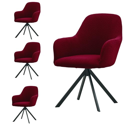 Image of HOKIPO Premium Jacquard Swivel Dining Chair Cover, Pack of 4, Burgundy (AR-5356-BRGN*4)