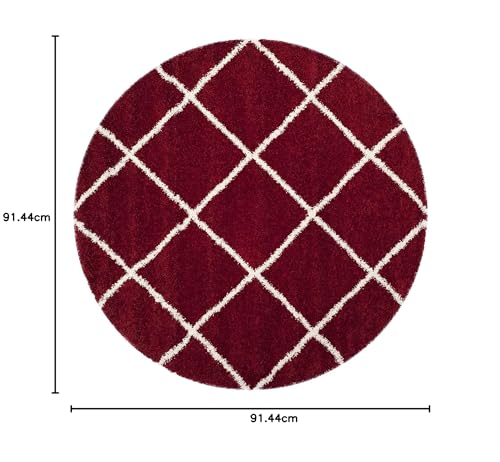Image of Handwoven Microfibre 3D Rug for Living Room (Red & Ivory, 3 X 3 Feet (Round), Microfibre)