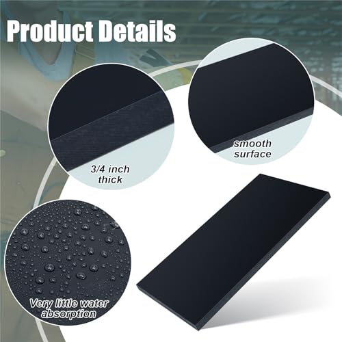 Image of Wesiti 2 Pcs 3 /4 inch Thick HDPE Plastic Sheets Thick Hard HDPE Sheet Polyethylene Sheet, High Density Polyethylene Board for Crafts Flat Panel DIY Materials for Home Decor Handicrafts (Black, 8 inch X 12'')