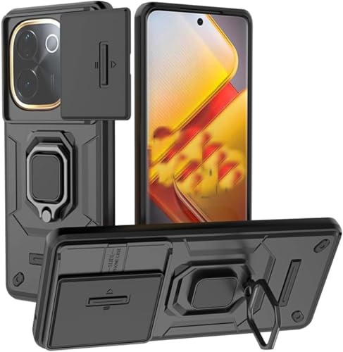 Image of SHINESTAR Tough Armor Bumper Back Case Cover | Ring Holder & Sliding Camera Shield Cover | 360 Degree Protection Back Case Cover for iQOO Z9s Pro 5G / Vivo T3 Pro 5G (Black)