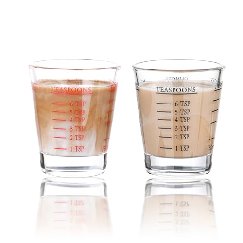 Shot Glasses Measuring cup Espresso Shot Glass Liquid Heavy Wine Glass 2 Pack 26-Incremental Measurement 1oz, 6 Tsp, 2 Tbs, 30ml (Black and Red)