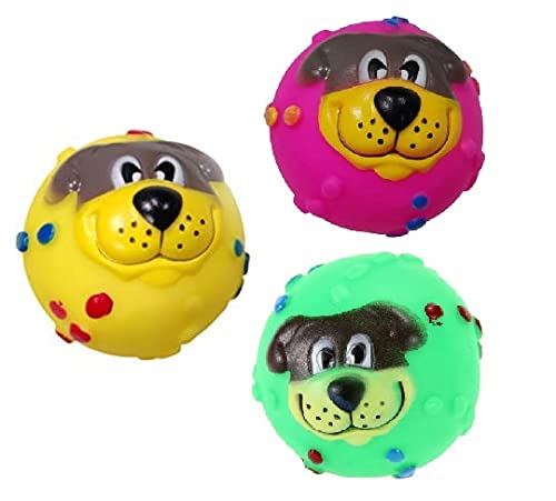 RvPaws Natural Rubber Vinyl Cute Colorful Face Ball Squeaky Toy for Puppy Dog (Set of 3) (B09J281X6M) Amazon Price History, Amazon Price Tracker