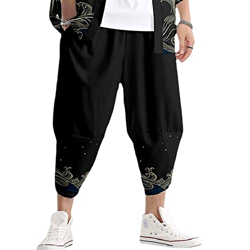 Japanese Style Kimono Pants for Men Harajuku Harem Pants Vintage Loose Elastic Waist Trousers Streetwear2