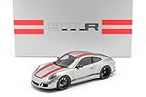 Maßstab: 1:18 Spark Porsche 911 (991) R Baujahr 2016 Silber / rot mit Vitrine 1:18