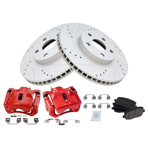 Image of TRQ Performance Front Brake Pad and Rotor Set Ceramic Coated Drilled | For 2003-2008 Pontiac Vibe Toyota Corolla Matrix