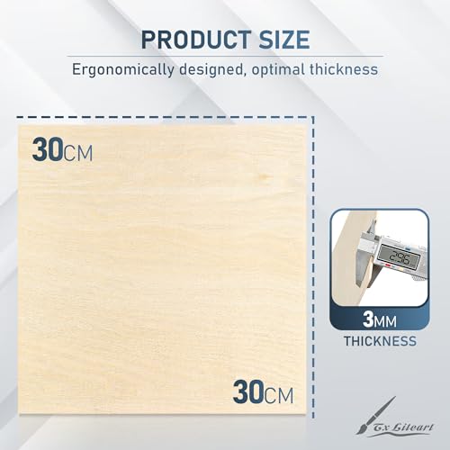 Baltic Birch Plywood - 1/8 Inch Thickness - 11.8" x 11.8" Square Wood Sheets for Laser Cutting, CNC Cutting and Crafts - Pack of 20, by TX liteart