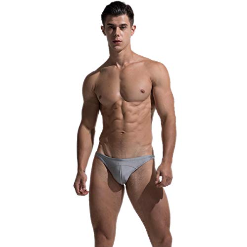 DESMIIT Mens Solid Triangle Swimwear Briefs Low Waist Sexy Beach Summer Swimming Trunks (Gray, XXL)