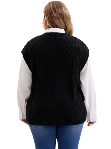 Agnes Orinda Plus Size Sweater Vest Women V Neck Ribbed Knit Sleeveless Solid Pullover Sweaters Vests Tops4