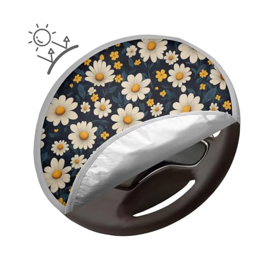 Image of Steering Wheel Cover Protector Foldable Car Steering Wheel Sun Shade Cover Cute Daisy Car Interior Design Sun Shade for UV Protection Universal Vehicle Accessories