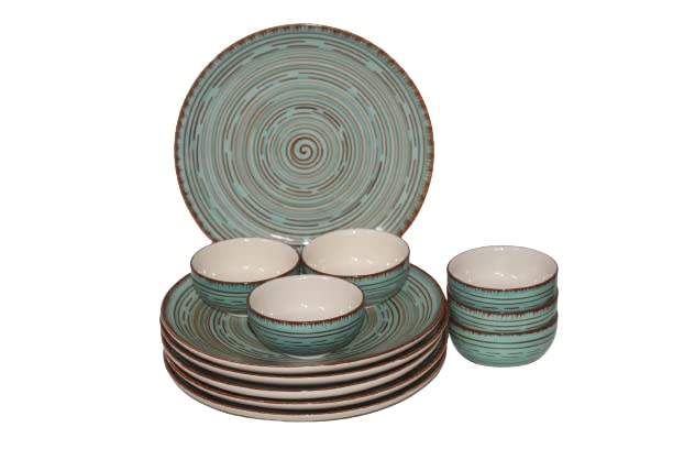Phezent Pasco Ceramic Plates for Dinner with Katori (12 Pieces, 6 Dinner Plates, 6 Katori Bowl Dishwasher & Microwave Safe) -Dinner Sets Ceramic Dinner Set Bowls Set Dinnerware Sets