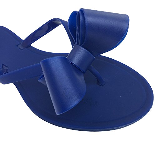 Image of Mtzyoa Women Flip-Flops Flat Sandals Jelly Bow Beach Flat Rivets Rain Cute Dressy Summer Sandals
