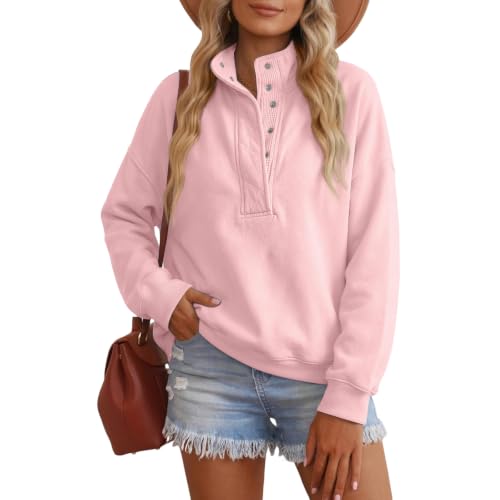 Oversized Sweatshirt for Women Fleece Mock Neck Button Oversized Pullover - image 3