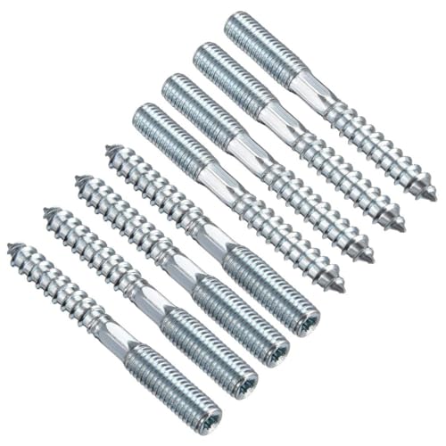 TOP-VIGOR 8Pcs M8x70mm Double Headed Bolts Self Tapping Screw, Double Ended Dowel Screws, Screw Dowels Hanger, Threaded Lag Wood Screws and Machine Bolts for Wood Joint Furniture