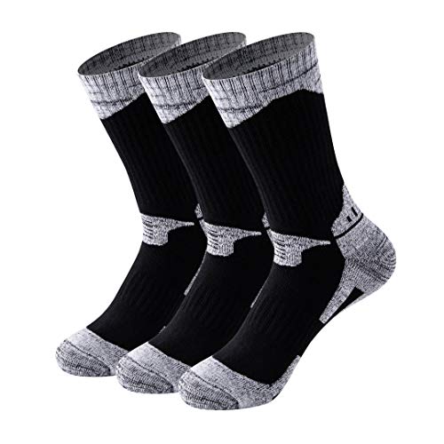 MAIBU 1 OF 3 paar mannen Wicking Ademend Kussen Anti Blister Casual Crew Sokken Outdoor Multi Performance Wandelen Fietsen Trekking Wandelen Atletische Sokken, XL (8-10.5 UK Grootte), 006: zwart (3 paar)