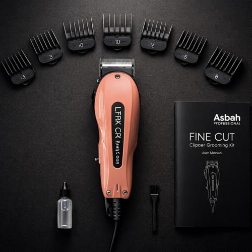 Image of Asbah Professional Fine Cut Clipper | Corded Trimmer With 8 Guide Comb| One Year Warranty, Lifetime Repair & Services, Multicolour
