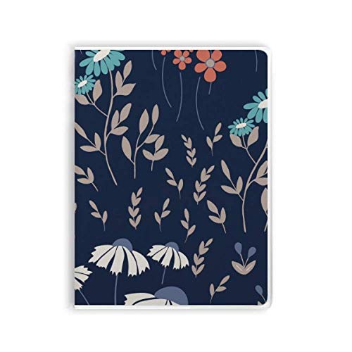 Carnet de notes souple fleurs blanches imprimé floral bleu pour fournitures bureau