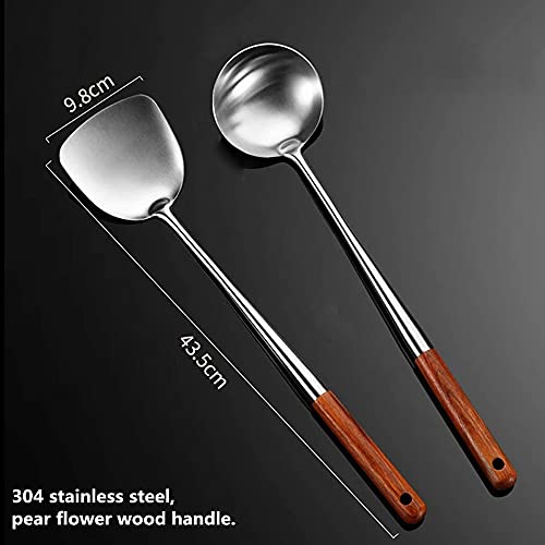 Espátula wok e conjunto de ferramentas de concha, espátula para wok, espátula wok de aço inoxidável