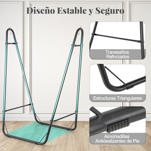 Silla hamaca con soporte sin instalación, columpio colgante estable de 120 kg con bolsillo 5
